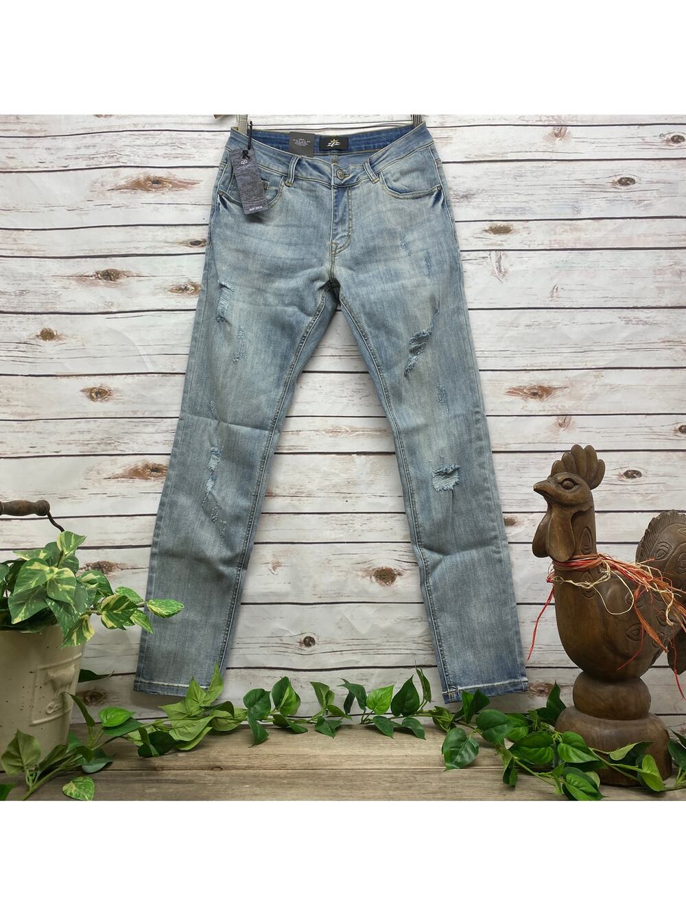 Men's Z ZLZ Distressed Skinny Fit Denim Blue Jeans 30W NWT 30x32 Ripped Stretch